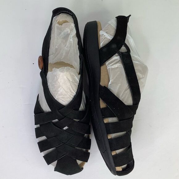 New! Earth Etbelite-QV Black Leather Strap Comfort Women's Sandals Sz 8M - Picture 2 of 9